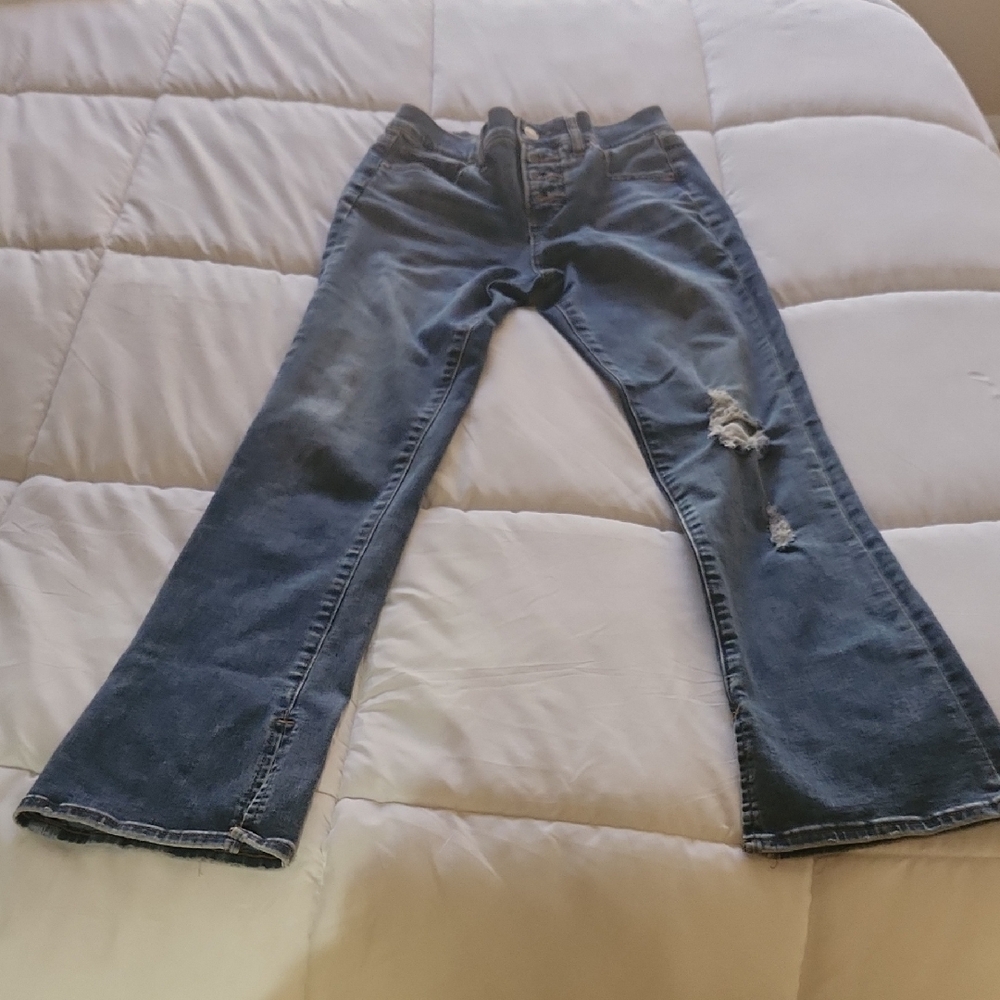 Express Women's Blue Straight Boot Cut Jeans Skyscraper